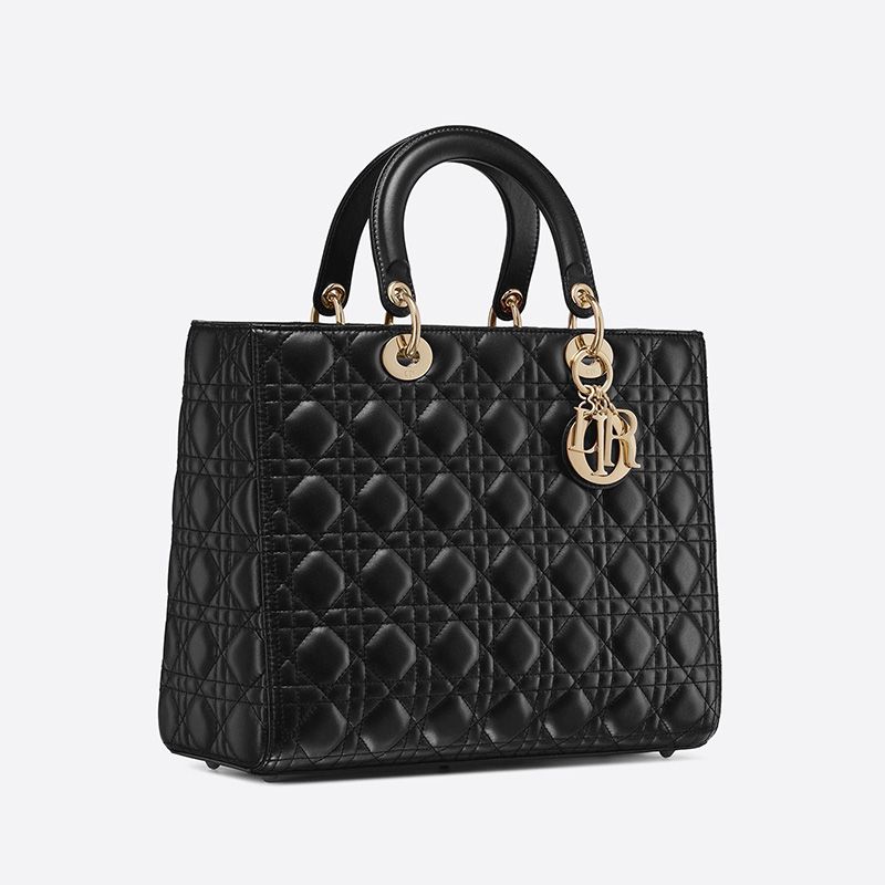 Large Lady Dior Bag In Cannage Lambskin Black/Gold - Image 2