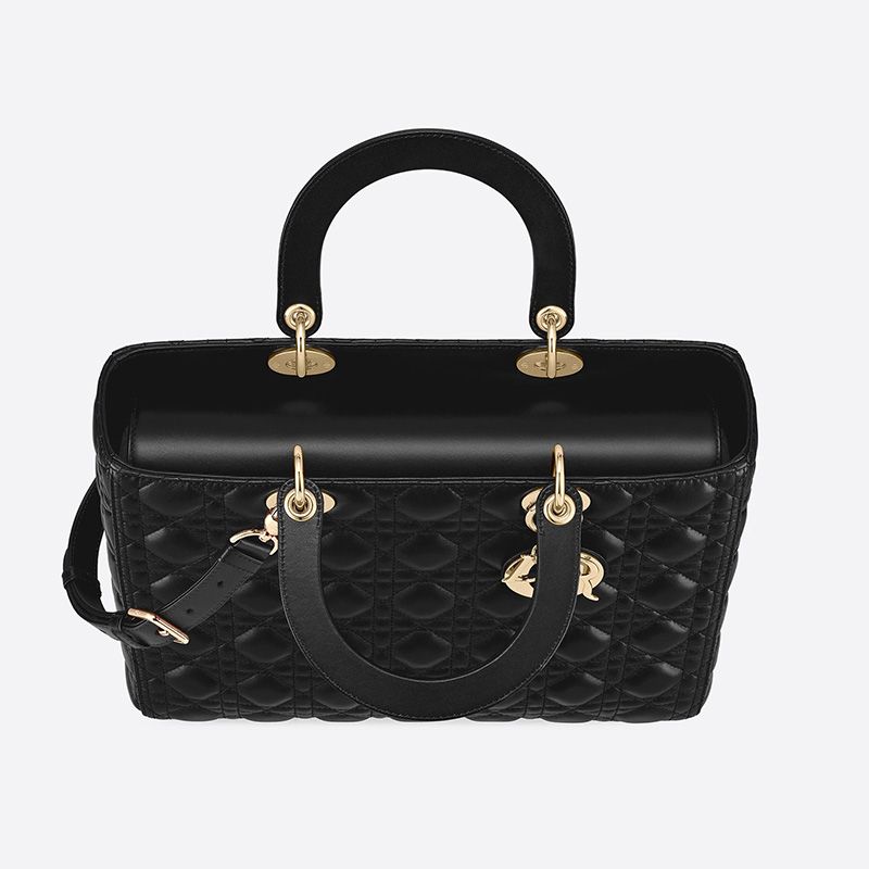 Large Lady Dior Bag In Cannage Lambskin Black/Gold - Image 3