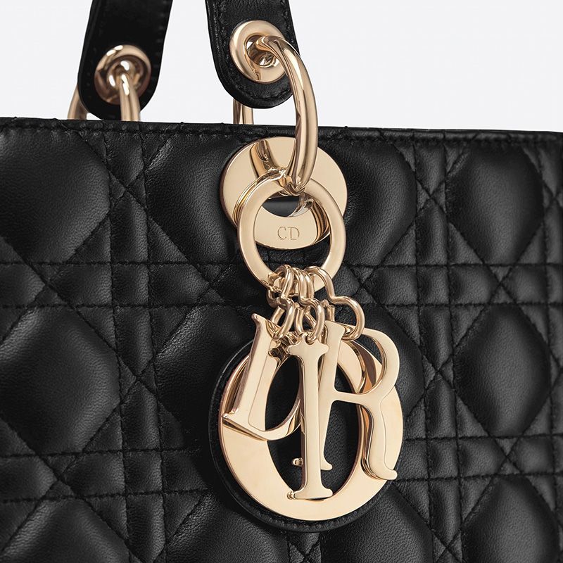 Large Lady Dior Bag In Cannage Lambskin Black/Gold - Image 4