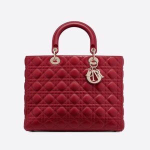 Large Lady Dior Bag In Cannage Lambskin Red/Gold