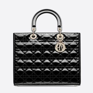 Large Lady Dior Bag In Patent Cannage Calfskin Black/Gold