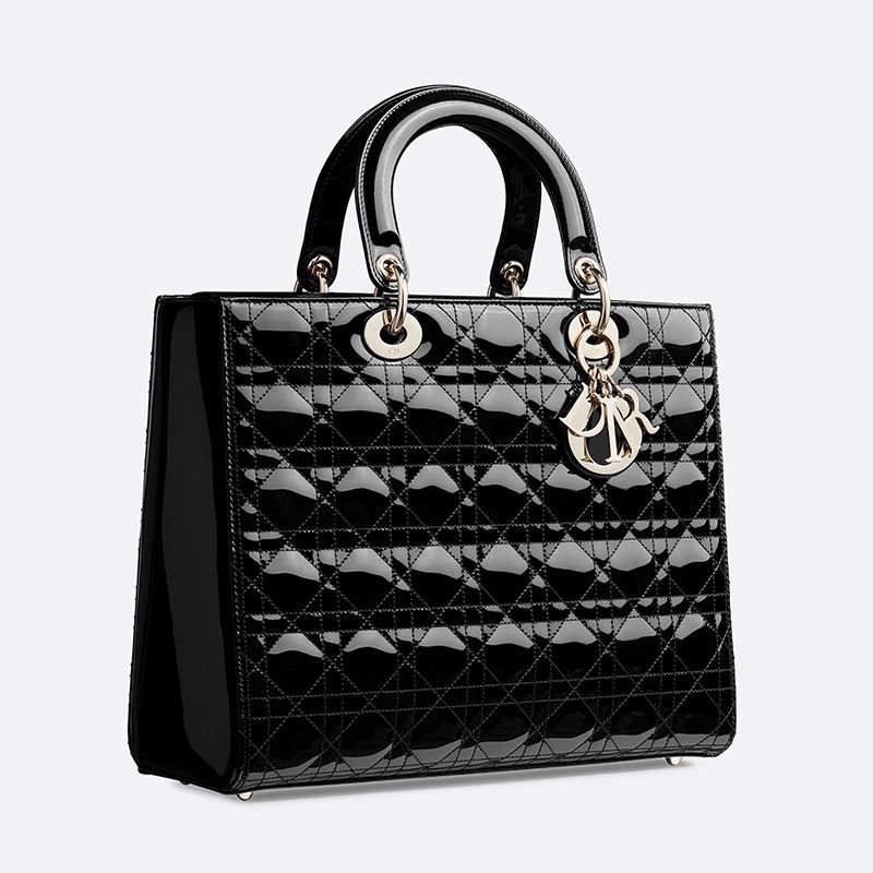 Large Lady Dior Bag In Patent Cannage Calfskin Black/Gold - Image 2