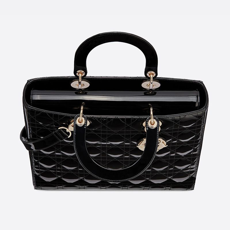 Large Lady Dior Bag In Patent Cannage Calfskin Black/Gold - Image 3