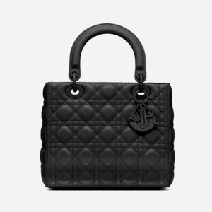 Medium Lady Dior Bag In Ultramatte Cannage Calfskin Black