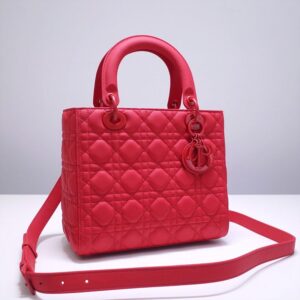 Medium Lady Dior Bag In Ultramatte Cannage Calfskin Red