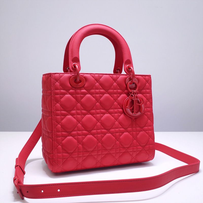 Medium Lady Dior Bag In Ultramatte Cannage Calfskin Red