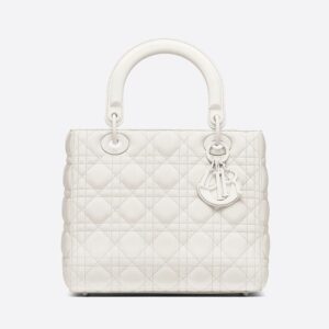 Medium Lady Dior Bag In Ultramatte Cannage Calfskin White