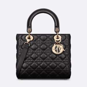Medium Lady Dior Bag In Cannage Lambskin Black/Gold