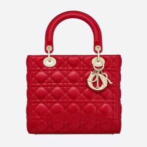Medium Lady Dior Bag In Cannage Lambskin Red/Gold