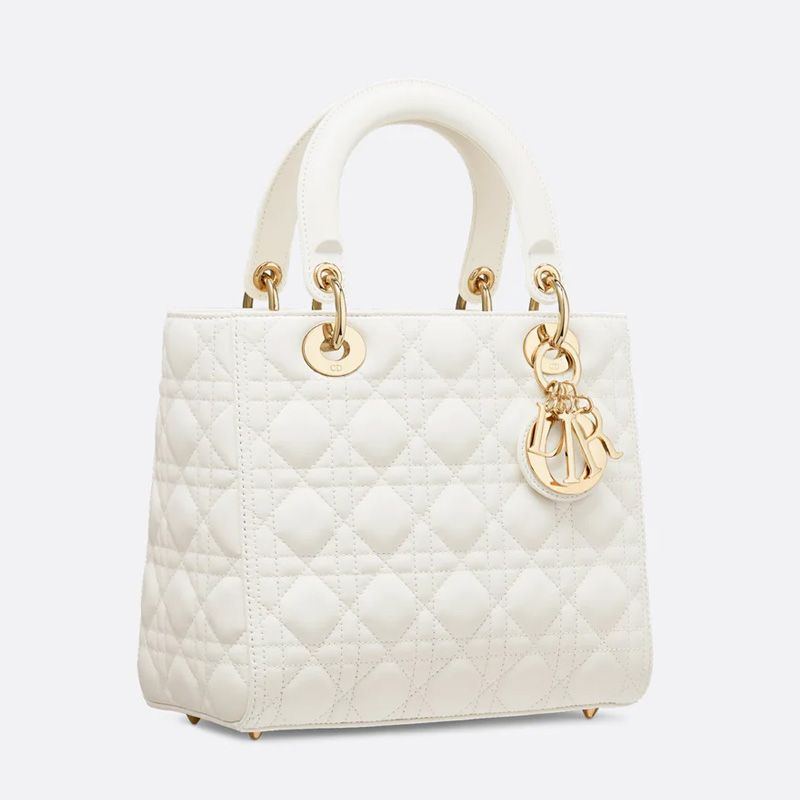 Medium Lady Dior Bag In Cannage Lambskin White/Gold - Image 2