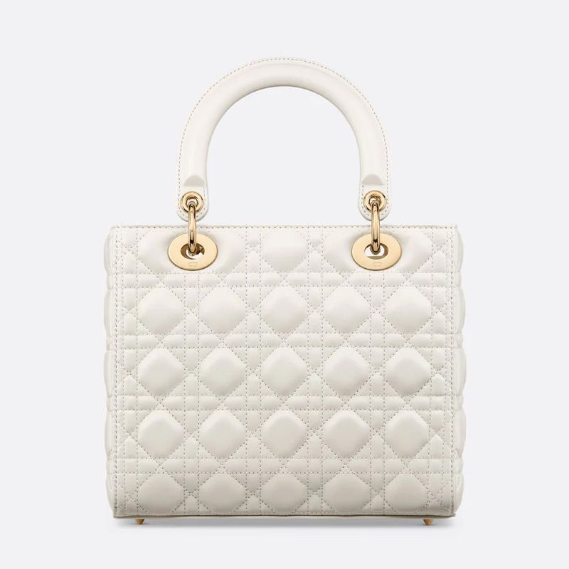 Medium Lady Dior Bag In Cannage Lambskin White/Gold - Image 3