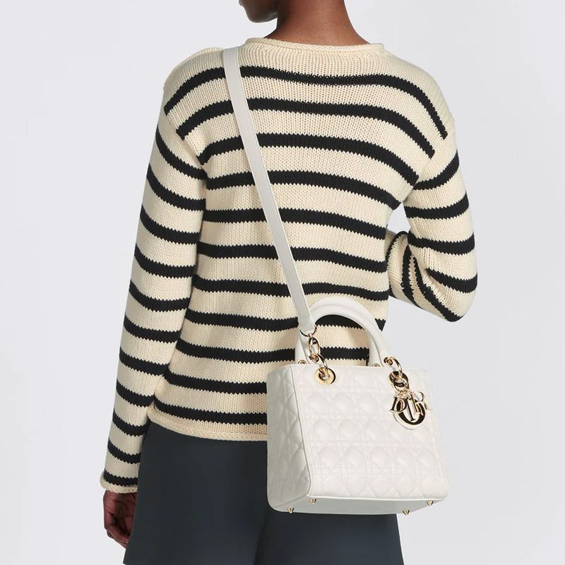 Medium Lady Dior Bag In Cannage Lambskin White/Gold - Image 5