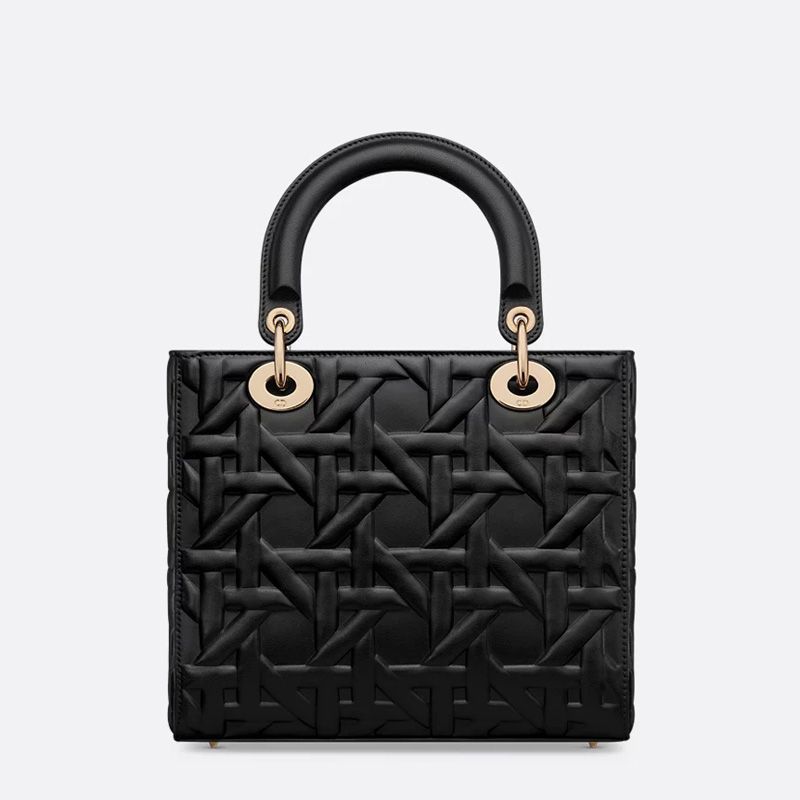 Medium Lady Dior Bag In Graphic Cannage Calfskin Black - Image 2