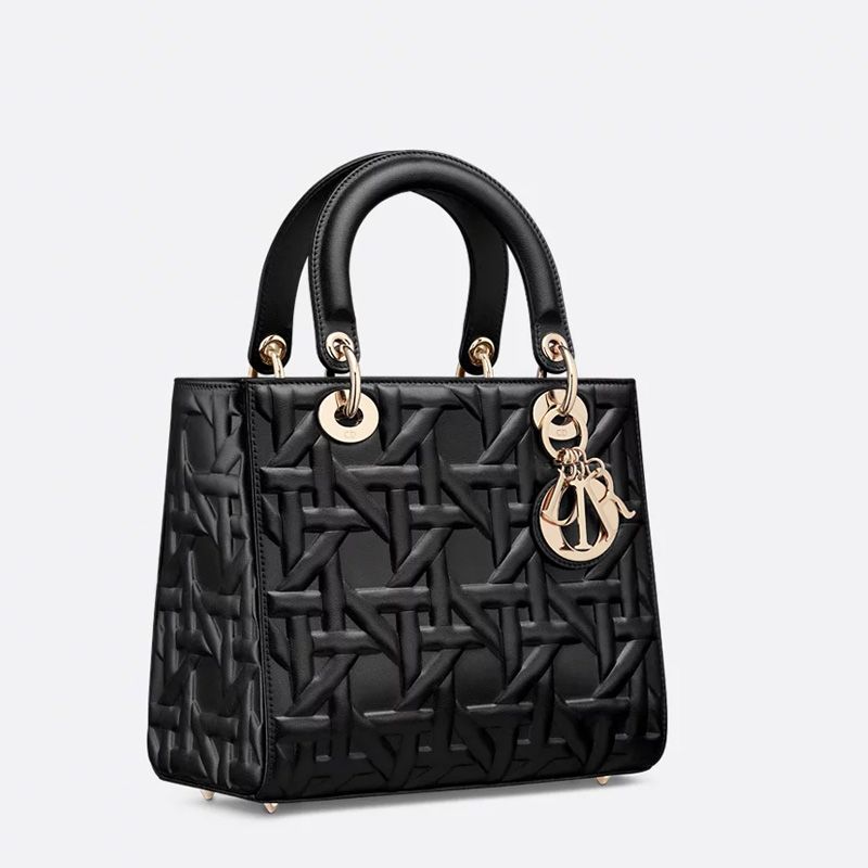 Medium Lady Dior Bag In Graphic Cannage Calfskin Black - Image 3