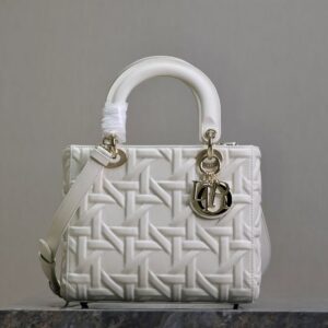 Medium Lady Dior Bag In Graphic Cannage Calfskin White