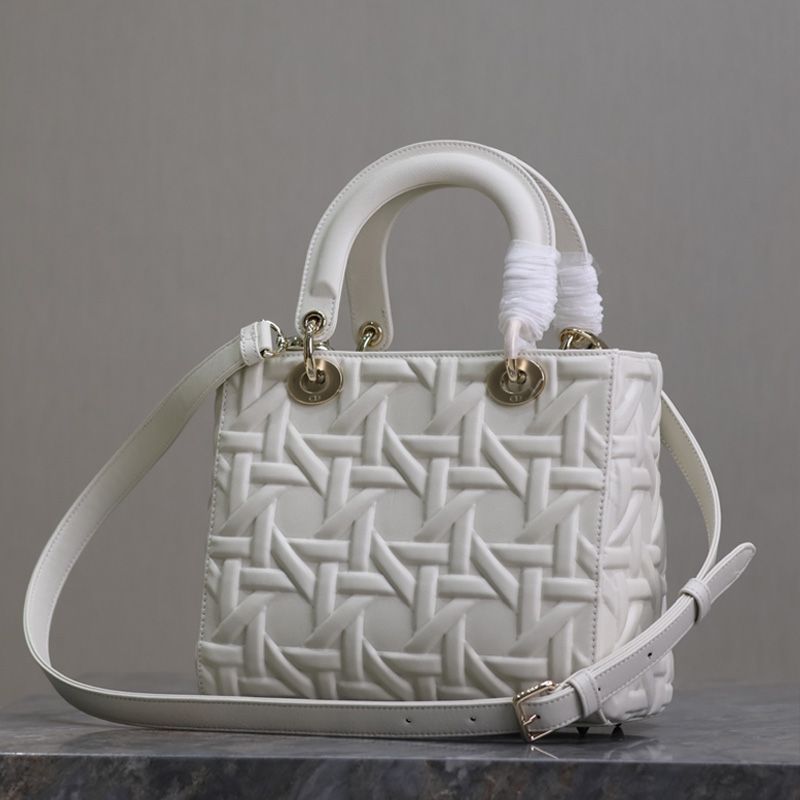 Medium Lady Dior Bag In Graphic Cannage Calfskin White - Image 2