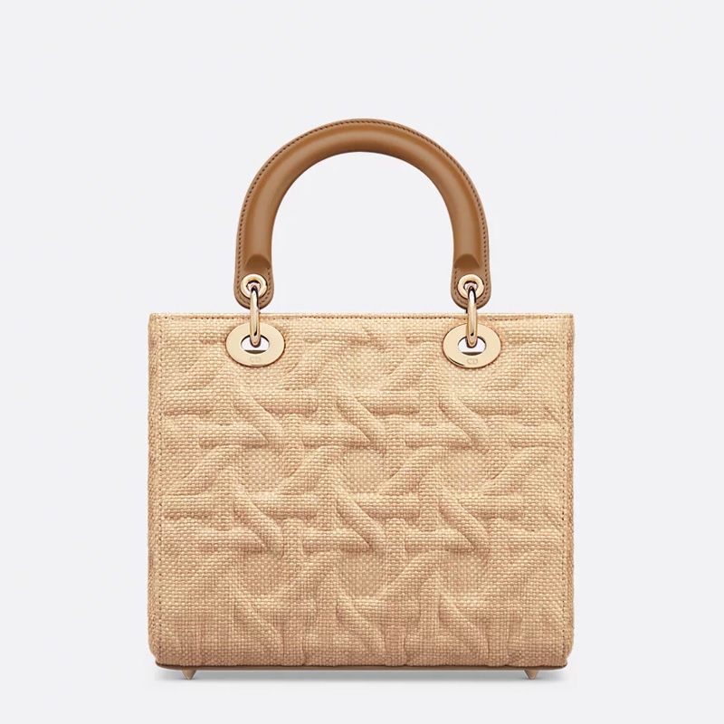 Medium Lady Dior Bag In Graphic Cannage Raffia Beige - Image 2