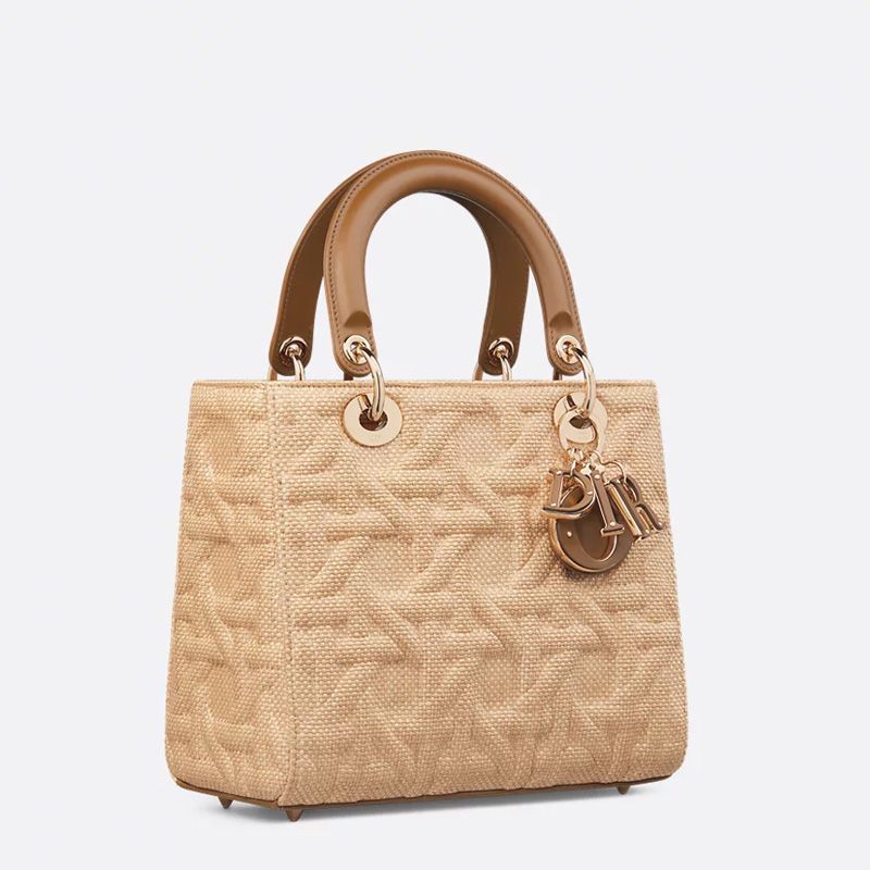 Medium Lady Dior Bag In Graphic Cannage Raffia Beige - Image 3