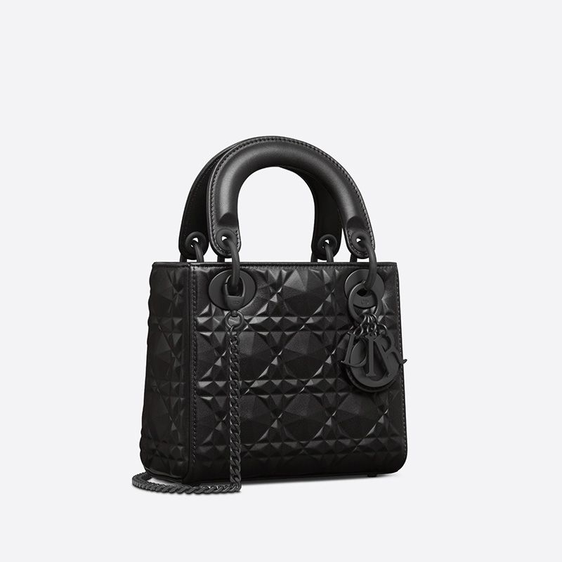 Mini Lady Dior Bag Ultramatte Cannage Calfskin with Diamond Motif Black - Image 2
