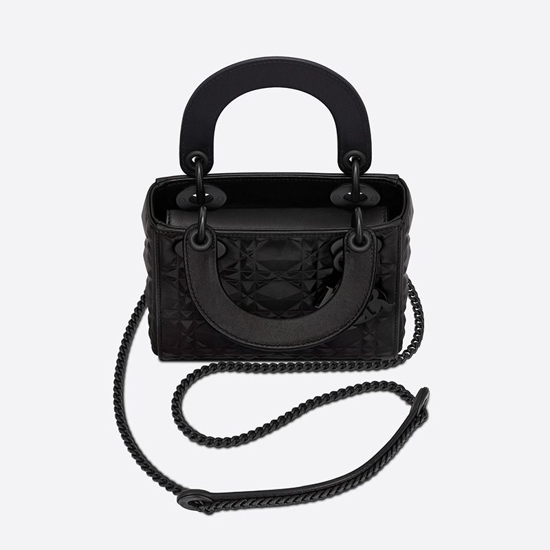 Mini Lady Dior Bag Ultramatte Cannage Calfskin with Diamond Motif Black - Image 3