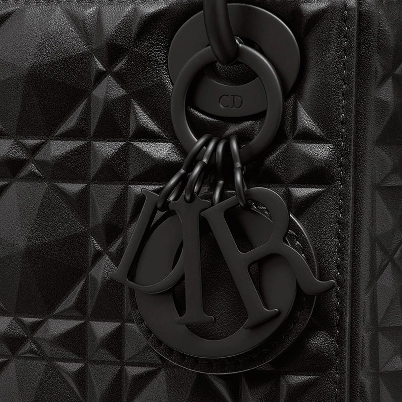 Mini Lady Dior Bag Ultramatte Cannage Calfskin with Diamond Motif Black - Image 4