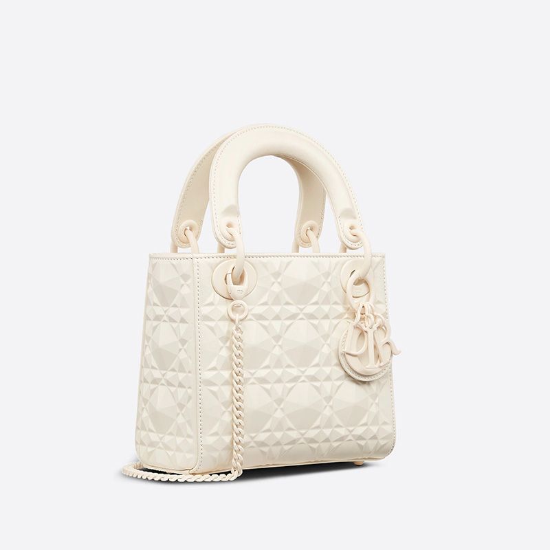 Mini Lady Dior Bag Ultramatte Cannage Calfskin with Diamond Motif White - Image 2