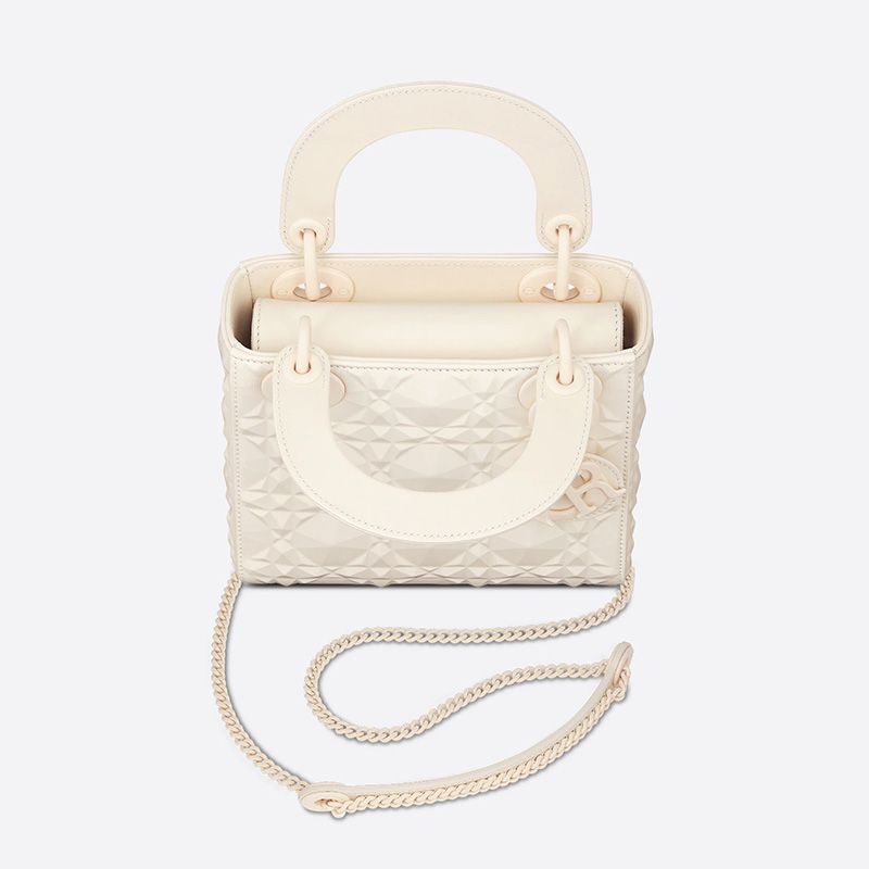 Mini Lady Dior Bag Ultramatte Cannage Calfskin with Diamond Motif White - Image 3