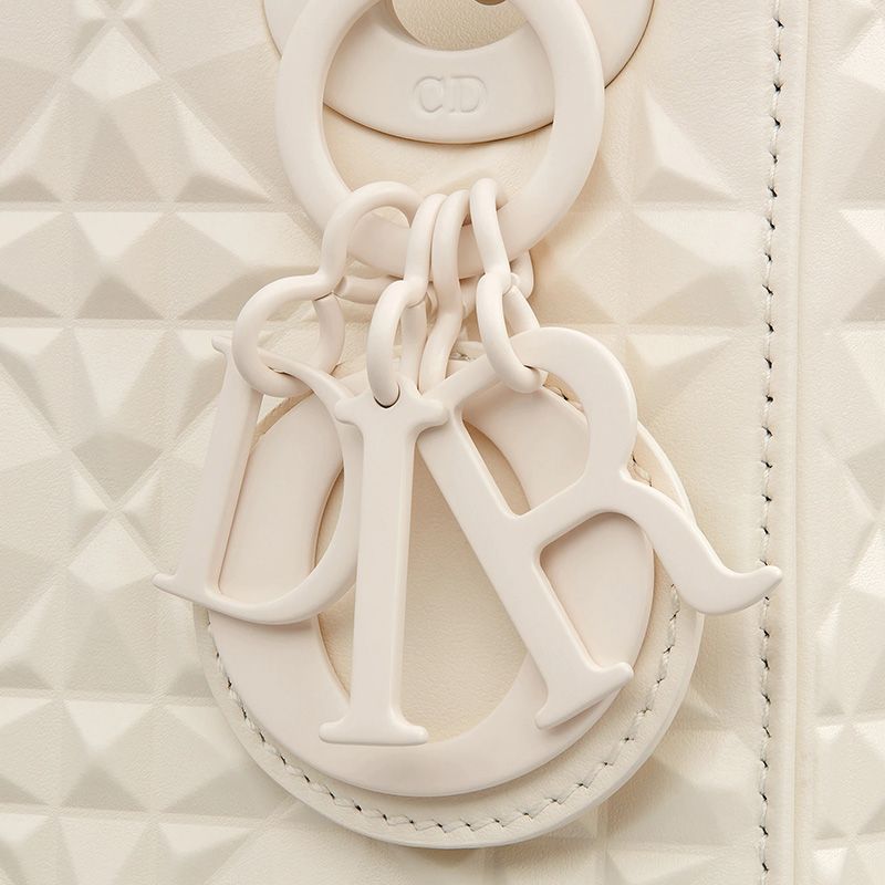 Mini Lady Dior Bag Ultramatte Cannage Calfskin with Diamond Motif White - Image 4