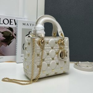Mini Lady Dior Bag with Butterfly Studs Cannage Lambskin White