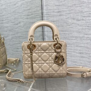 Mini Lady Dior Bag In Cannage Lambskin Apricot