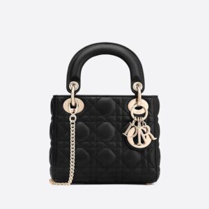 Mini Lady Dior Bag In Cannage Lambskin Black
