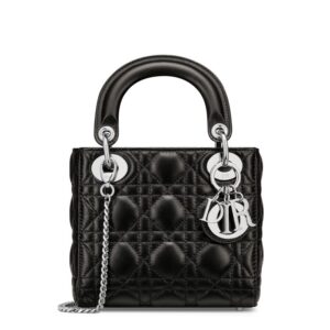 Mini Lady Dior Bag In Cannage Lambskin Black/Silver