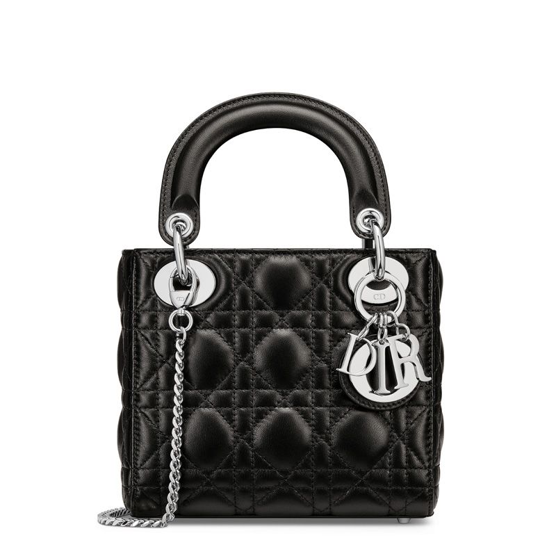 Mini Lady Dior Bag In Cannage Lambskin Black/Silver