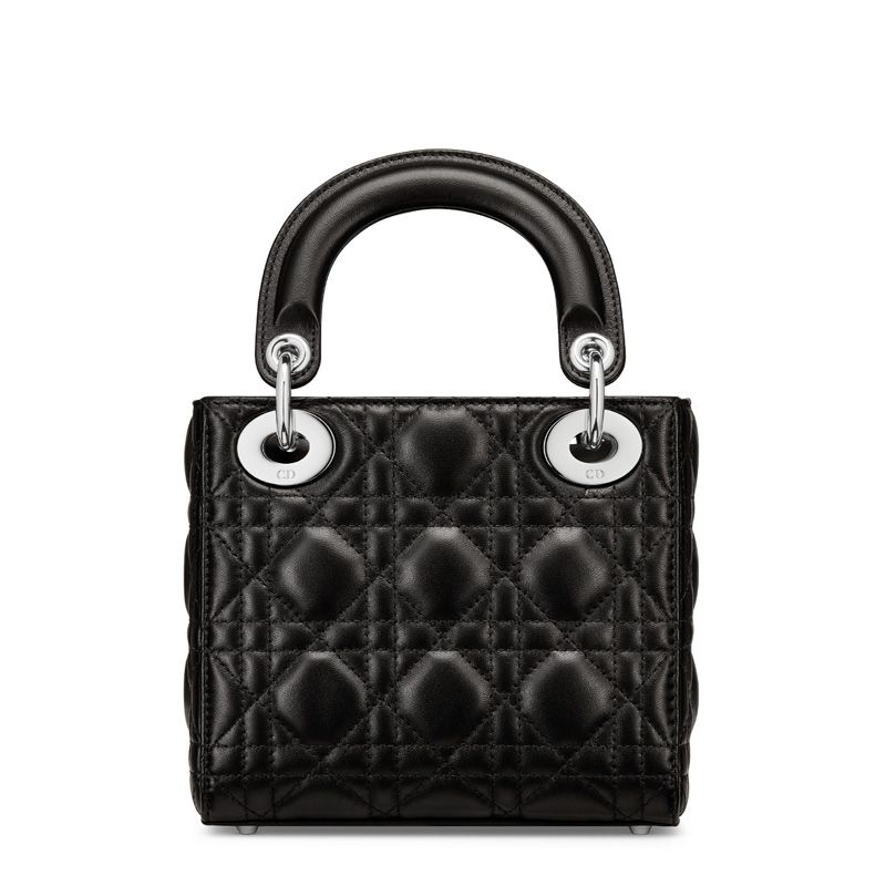 Mini Lady Dior Bag In Cannage Lambskin Black/Silver - Image 2