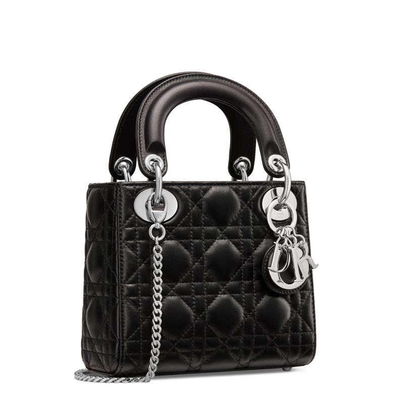 Mini Lady Dior Bag In Cannage Lambskin Black/Silver - Image 3