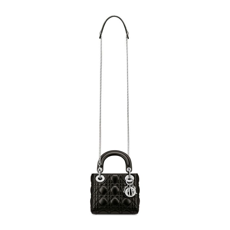 Mini Lady Dior Bag In Cannage Lambskin Black/Silver - Image 5