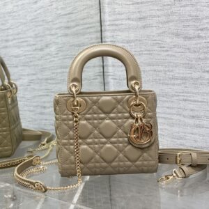 Mini Lady Dior Bag In Cannage Lambskin Khaki
