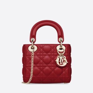 Mini Lady Dior Bag In Cannage Lambskin Red