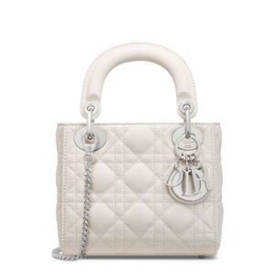 Mini Lady Dior Bag In Cannage Lambskin White/Silver