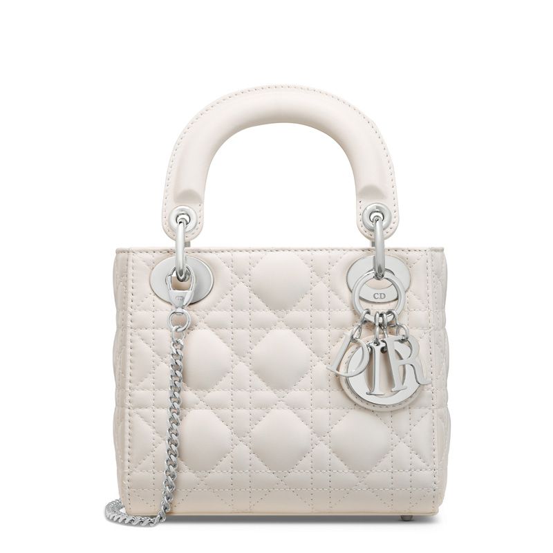 Mini Lady Dior Bag In Cannage Lambskin White/Silver