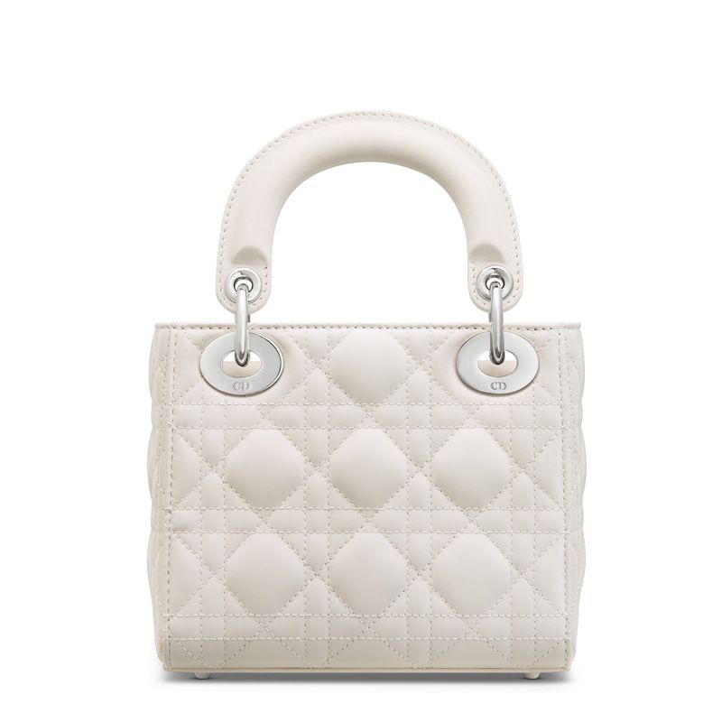 Mini Lady Dior Bag In Cannage Lambskin White/Silver - Image 2