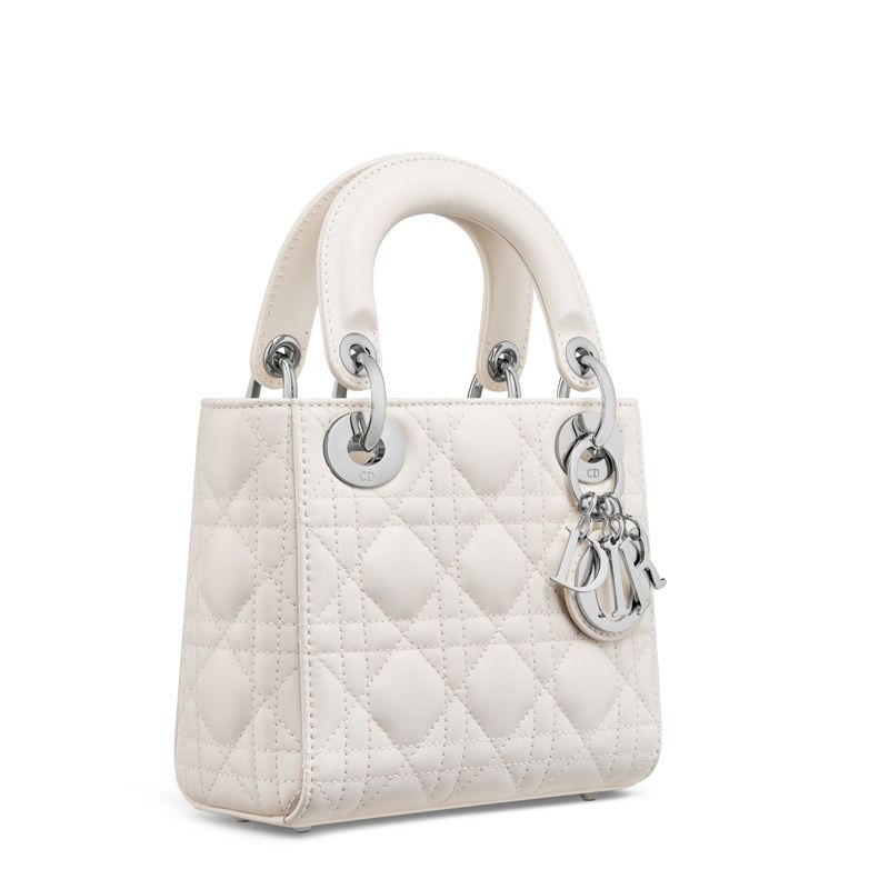 Mini Lady Dior Bag In Cannage Lambskin White/Silver - Image 3
