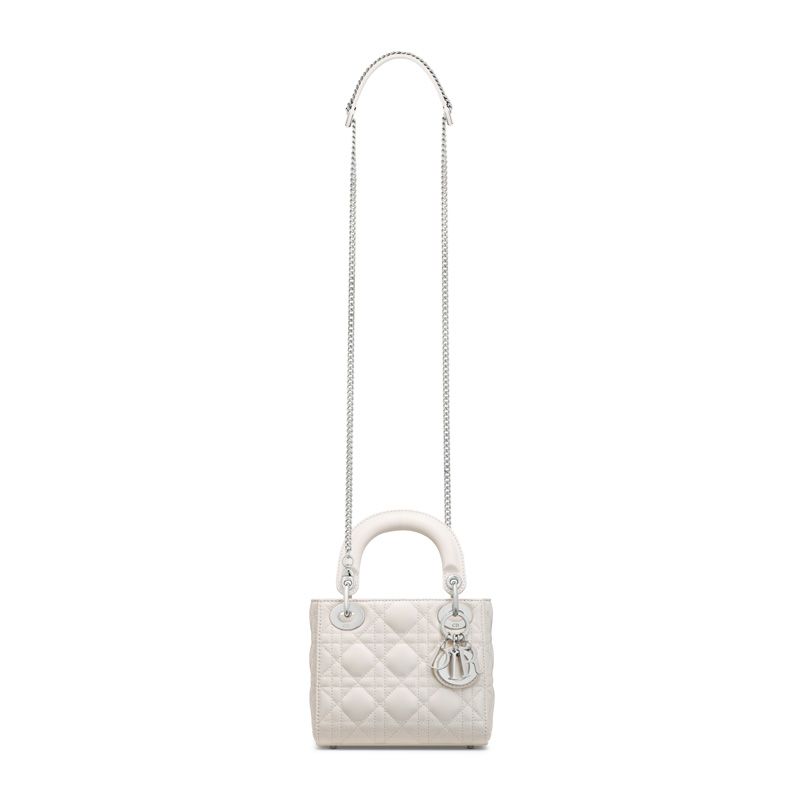 Mini Lady Dior Bag In Cannage Lambskin White/Silver - Image 5