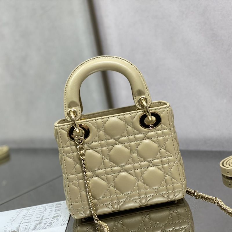 Mini Lady Dior Bag In Enamel Cannage Lambskin Apricot - Image 2