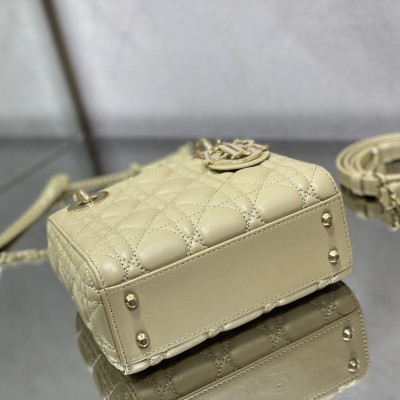 Mini Lady Dior Bag In Enamel Cannage Lambskin Apricot - Image 4