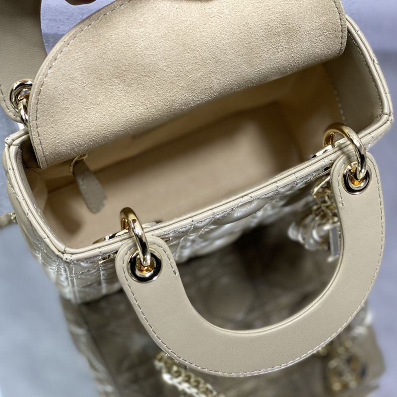 Mini Lady Dior Bag In Enamel Cannage Lambskin Apricot - Image 5