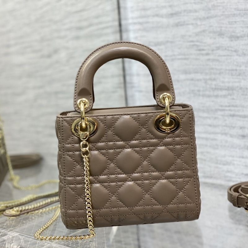 Mini Lady Dior Bag In Enamel Cannage Lambskin Taupe - Image 2