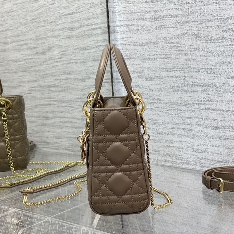 Mini Lady Dior Bag In Enamel Cannage Lambskin Taupe - Image 3