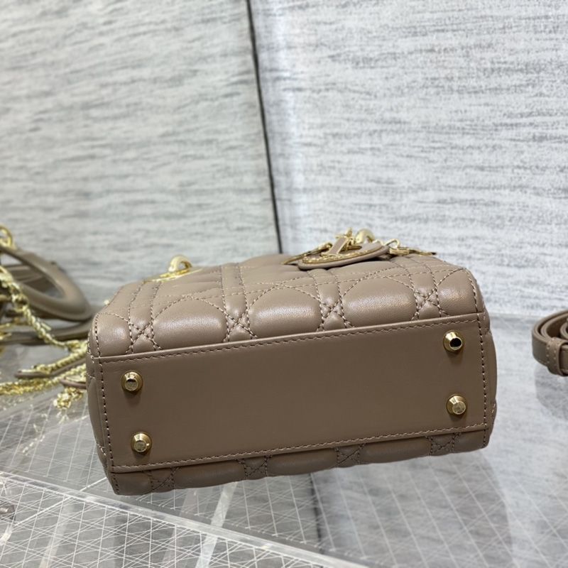 Mini Lady Dior Bag In Enamel Cannage Lambskin Taupe - Image 4