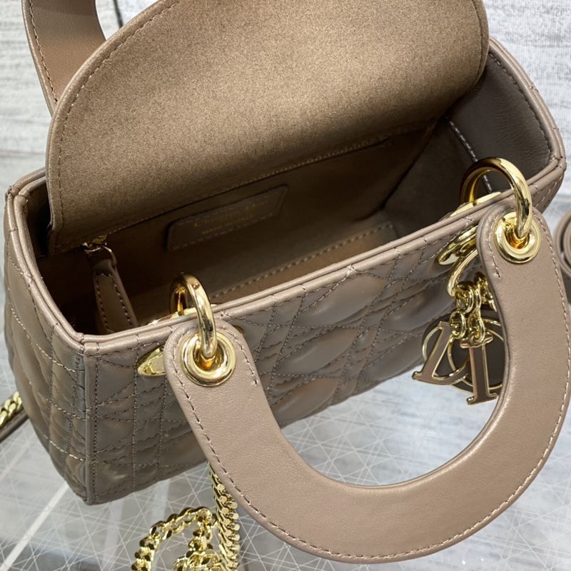Mini Lady Dior Bag In Enamel Cannage Lambskin Taupe - Image 5